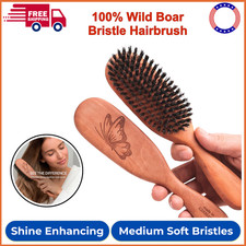 100 Wild Boar Bristle Hairbrush For Natural Healthy Hair, Medium Soft Tibet