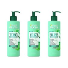 3-Pack Garnier, Fructis Pure Clean 10-in-1 Care and Styling Leave In Cream 12 Oz