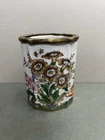 Vintage Chinese Brush Pot, Spill Vase, Hua Rong Tang Zhi Porcelain , Bronze Rim