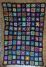 Vintage Handmade Granny Square Afghan Crochet Blanket 82 x 54 Colorful Accent