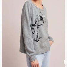 ANTHROPOLOGIE T.La GRAY LONG SLEEVE JANETTE PRINTED CREW NECK sweatshirt sz S