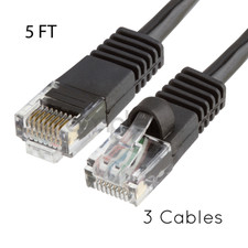 3x 5FT CAT5e Cable Ethernet Lan Network CAT5 RJ45 Patch Cord Internet Black NEW