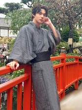 Kimono estivo giapponese Yukata Robe Shijira tessuto Yukata e obi set uomo taglia L