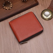 Luxe Brown Cowhide Genuine Leather Watch Organiser Travel Watch Storage Bag Box