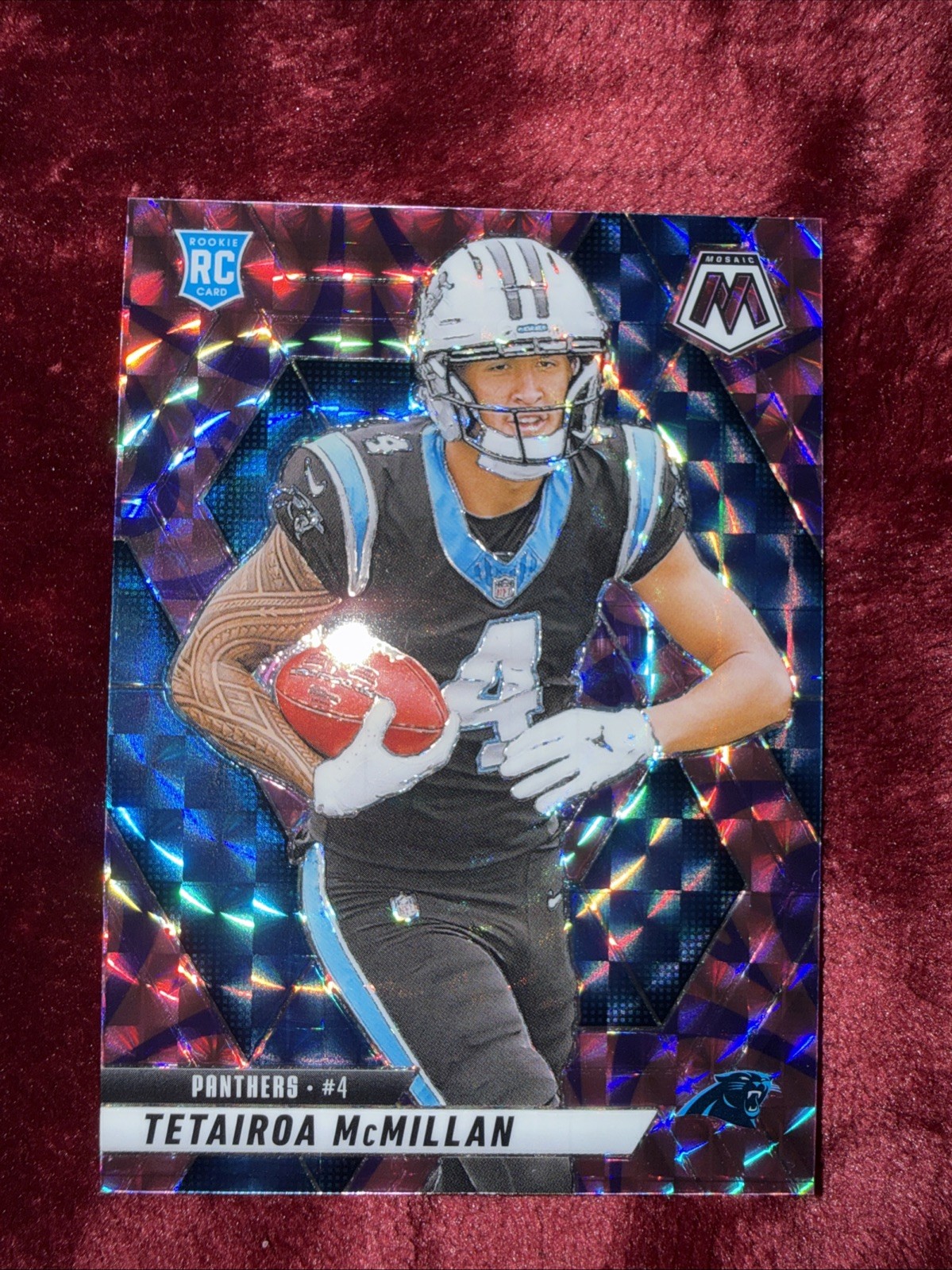2025 Mosaic Tetairoa McMillan RC Reactive Purple #309 Panthers Rookie Prizm