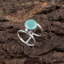 Aqua Chalcedony Gemstone 925 Sterling Silver Handmade Ring For Gift Her Women''