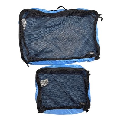 LL Bean Blue Nylon Packing Cube Set of 2 Travel Organizers Mesh 20x10 12x10