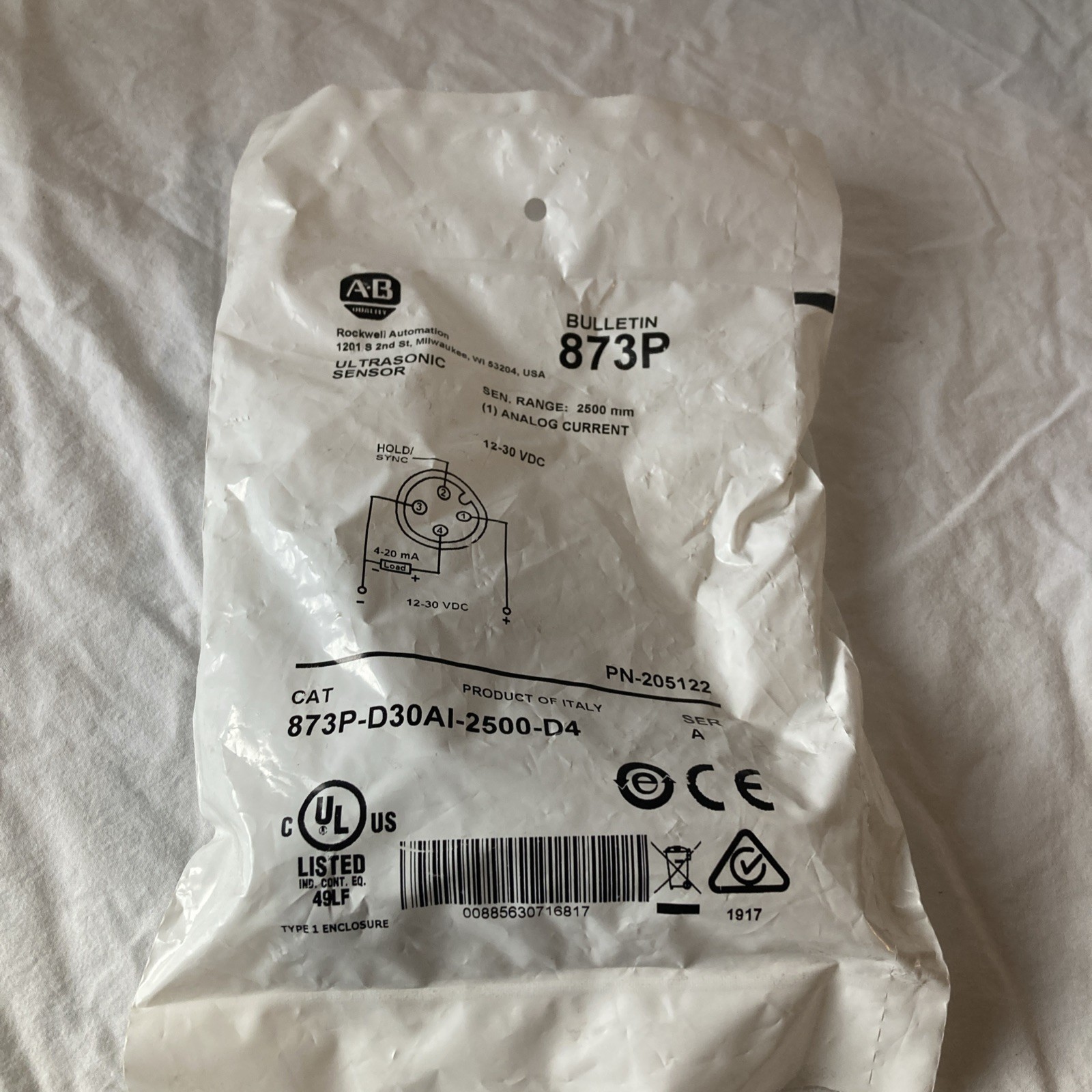 NEW SEALED 873P-D30AI-2500-D4 ULTRASONIC SENSOR ROCKWELL AUTOMATION A-B PN205122