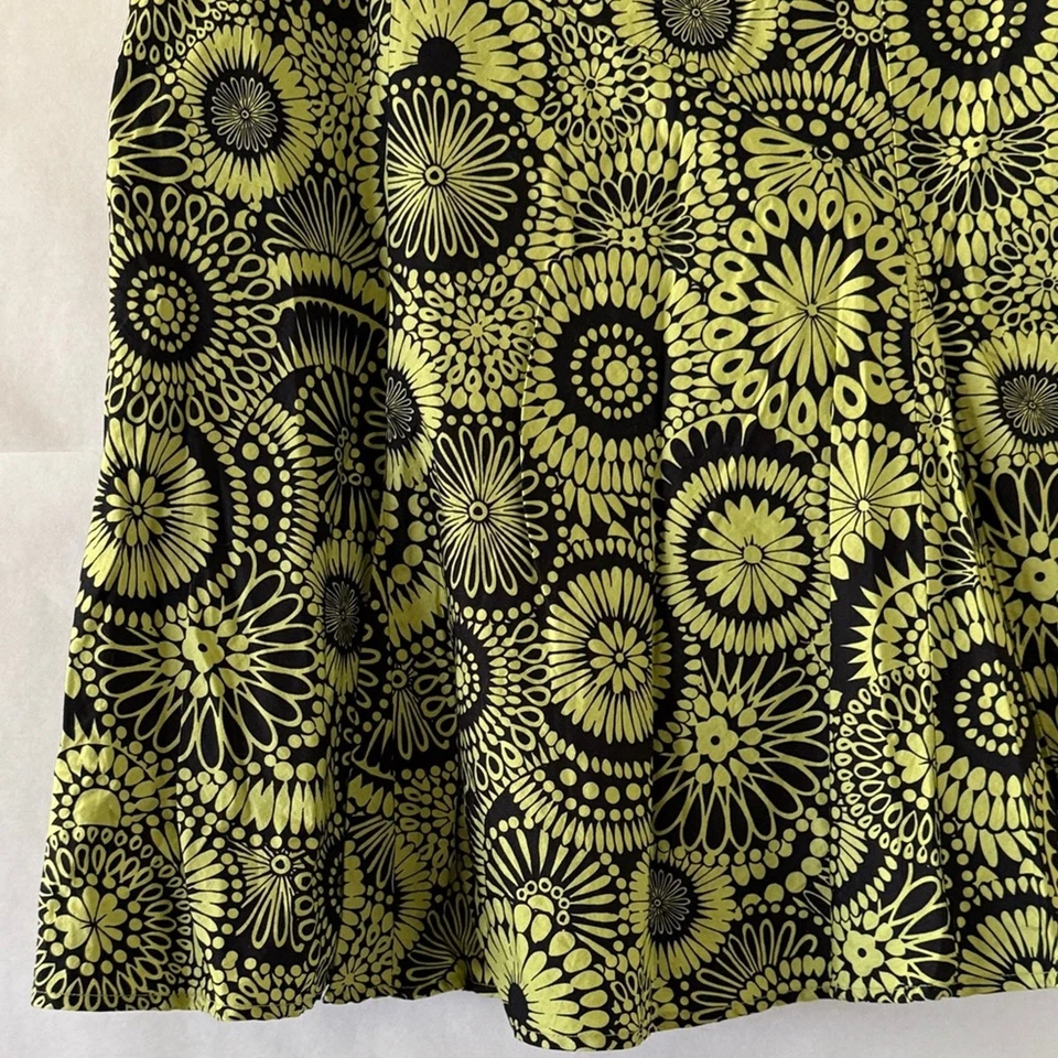 Vintage Y2K Floral Print Skirt Size 16 Black Green Cotton Lined Midi Whimsigoth - Image 4 of 4