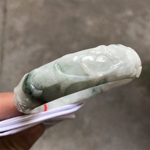 58MM Certified Grade A Natural Green Jadeite Bracelet Engrave Dragon Bracelet - Picture 16 of 20