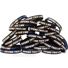 50 of DEFEND THIS LINE Bracelets - Thin Blue Line Wristbands Debossed Filled
