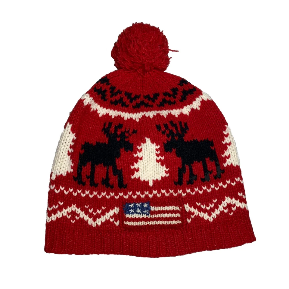 Hombre Polo Ralph Lauren Reno EE. UU. Bandera Tejido Lana Pom Pom Gorro Sombrero Foto 2 de 4