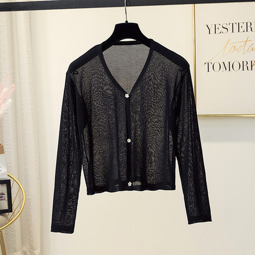 Lady Faux Silk Knitted Cardigans Slim Bolero Shrug Shawl V-neck Thin Sweater - Picture 14 of 14
