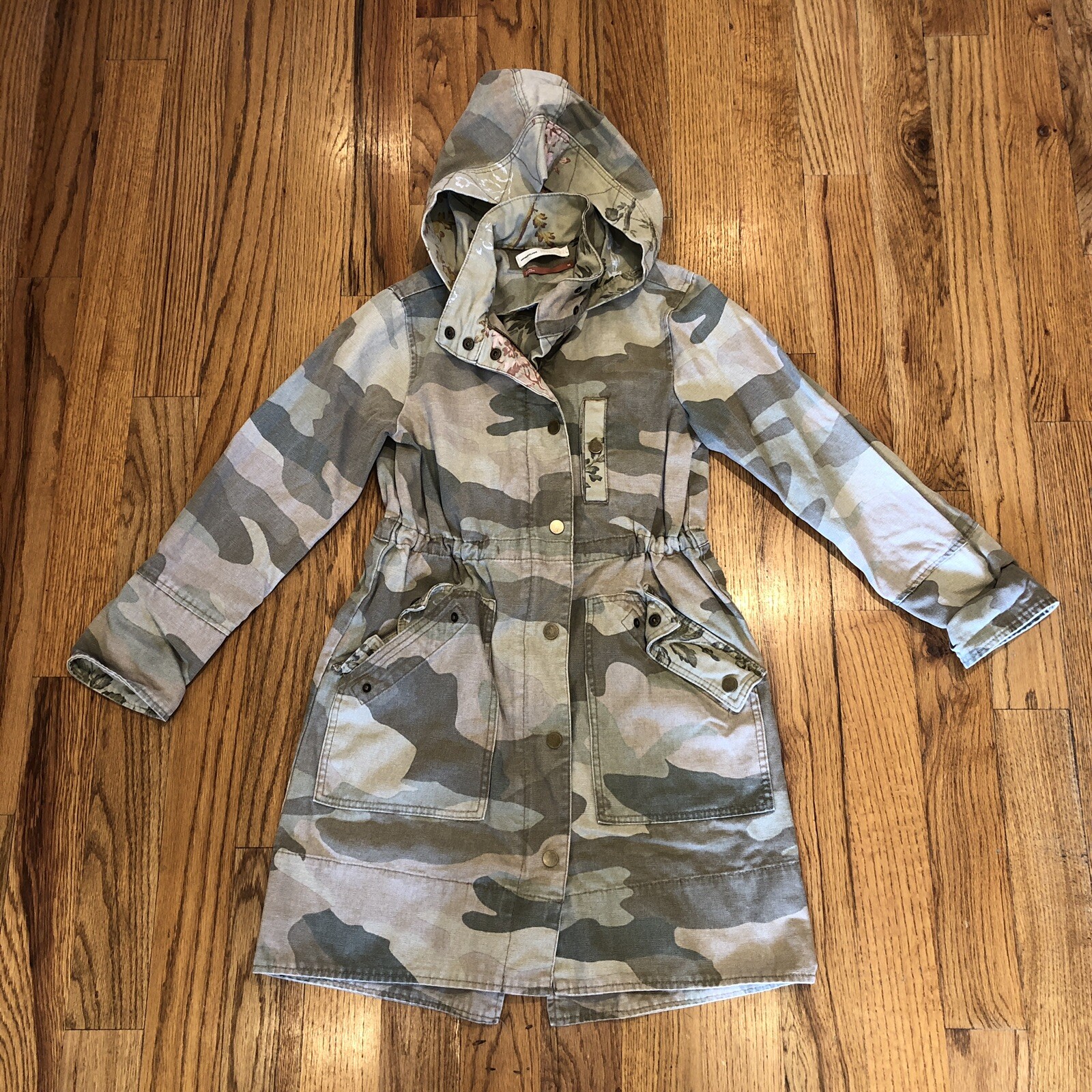 Anthropologie Green Camo Jacket Womens Size XS Camouflage Canvas Coat