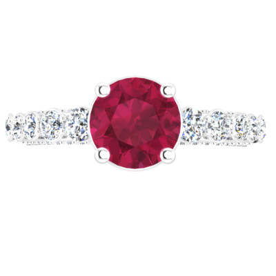 2.00 Ct Natural Round Cut Ruby & Diamond Anniversary Ring 950 Platinum Size 6