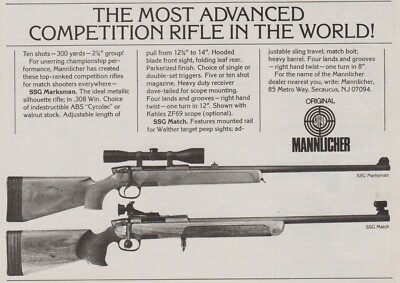 1980 Mannlicher Firearms - SSG Marksman, SSG Match Competition Rifles - Print Ad