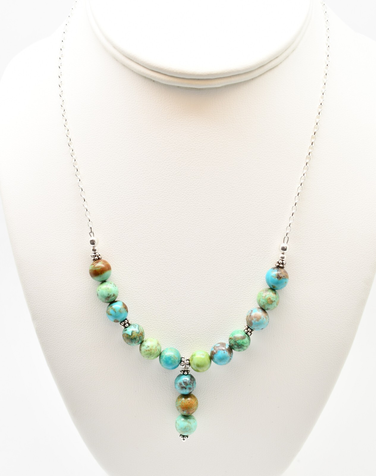 Sterling Silver Cable Rolo Chain Necklace w Stunning Turquoise Stones # ...