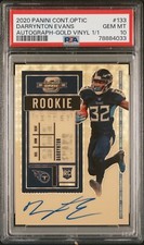 2020 Contenders Optic Darrynton Evans Gold Vinyl Rookie Auto #1/1 PSA 10 GEM MT
