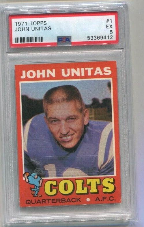 1971 Topps - JOHNNY UNITAS - Card #1 - BALTIMORE COLTS  PSA 5