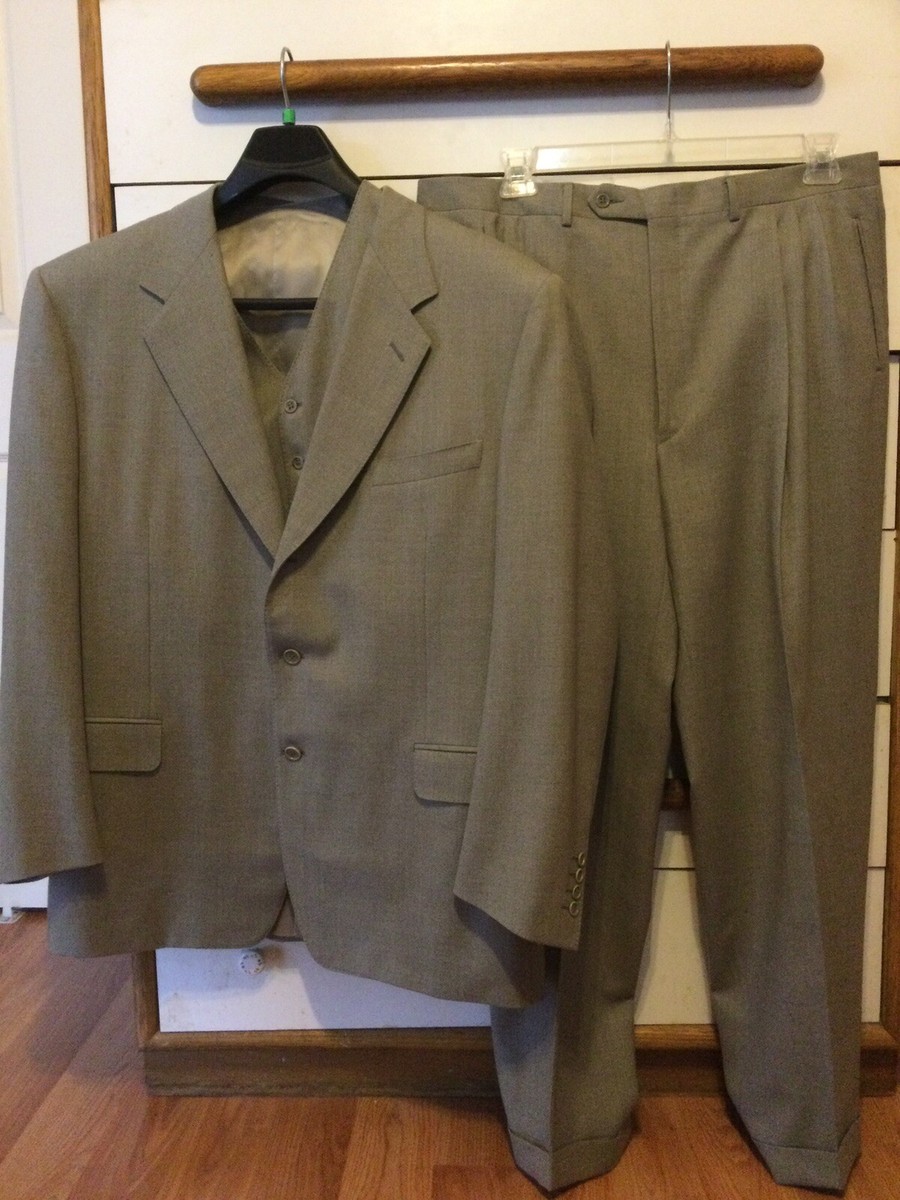 Vintage 70s Canali 100% wool piece suit XL gray jacket vest pants Italy