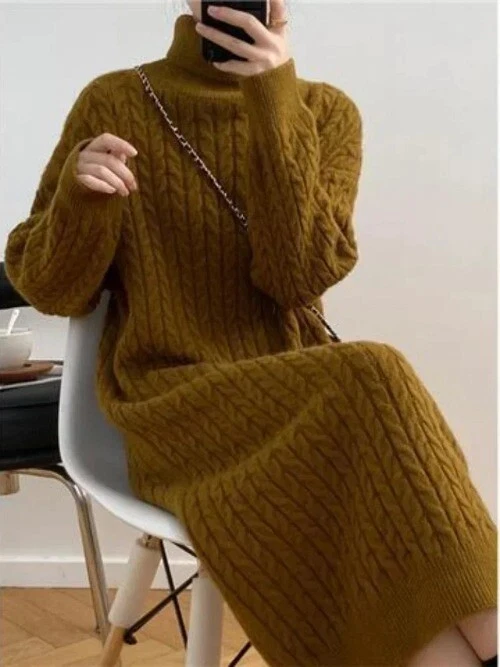 OFF WHITE Maglione donna abiti casual collo alto sciolto caldo pullover abito lungo vestiti