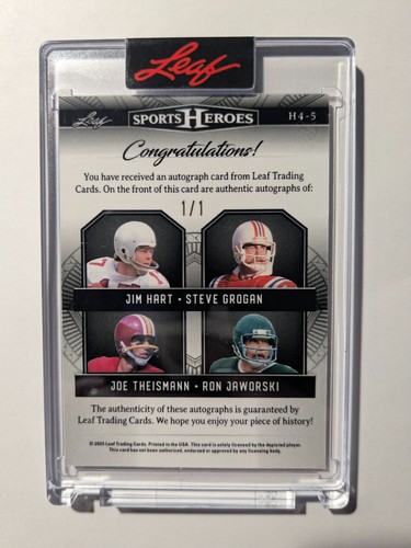 4 QB Joe Theisman Hart Grogan Ron Jaworski Auto 2025 Leaf SPORTS HEROES 1/1 - Picture 2 of 2