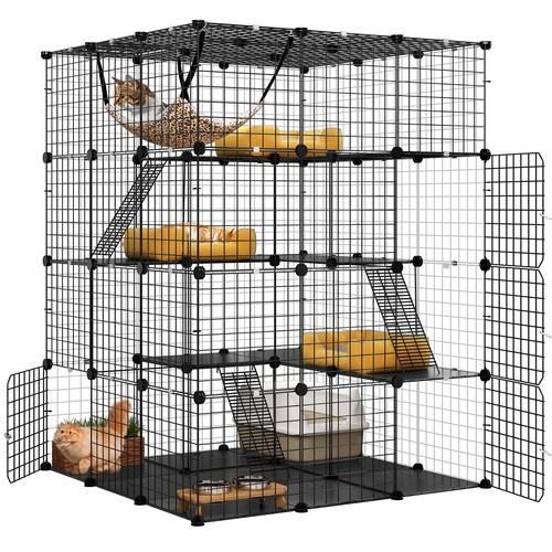 55 in Large Cat Cage with Hammock 4 Tier Cat Enclosure Catio Metal