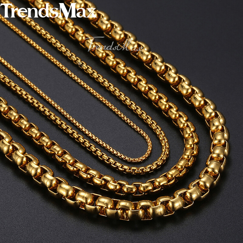 Stainless Steel Men's Box Link Gold Chain 2/3/4/5mm Gold