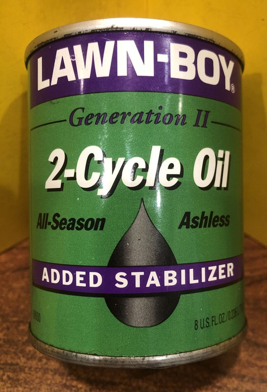vintage lawn-boy two cycle chainsaw oil steel can empty