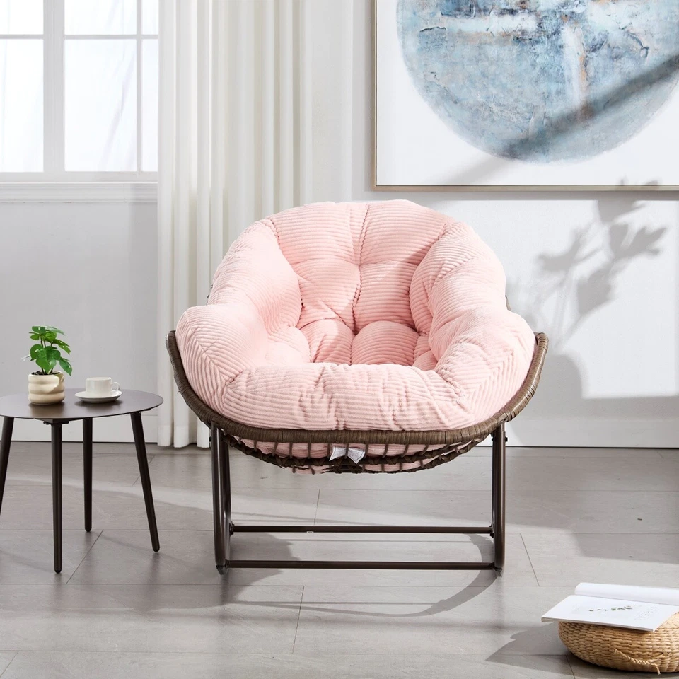 Mecedora de ratán para exteriores cojín acolchado mecedora silla reclinable rosa para exteriores Foto 2 de 4