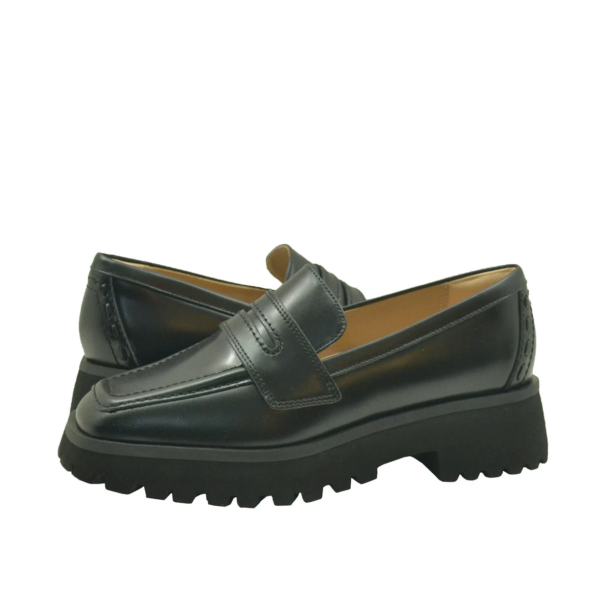 Women s Shoes Clarks STAYSO EDGE Platform Penny Loafers 74705 BLACK LEATHER