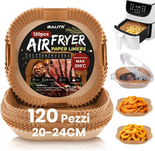 Carta Forno per Friggitrice Ad Aria Quadrata 20-24Cm, 120Pz Contenitori Fogli