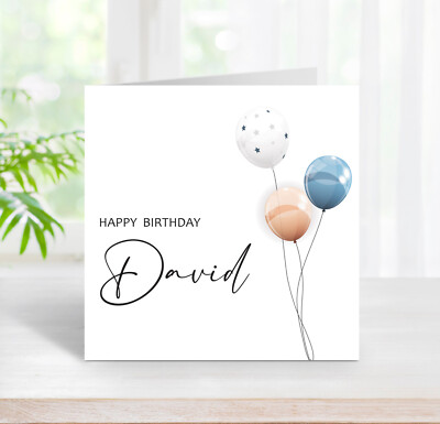 Edle und schlichte personalisierte Geburtstagskarte Ballons Design für Männer (C42)