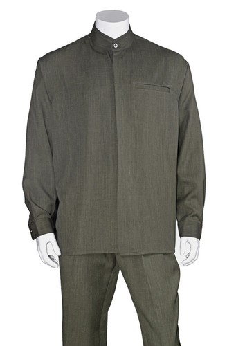 Men's Casual Walking Suit Long Sleeve Band Collar Shirt & Pants Set 2826 - Picture 11 of 14