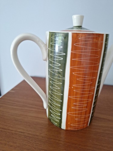 sadler England Kaffeekanne 70er? Orange/grün mit weißem Squiggle - Bild 7 von 10