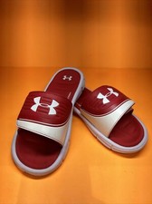 Under Armour Red White Slides Slip On Flip Flops Boys Youth 5 GREAT CONDITION  
