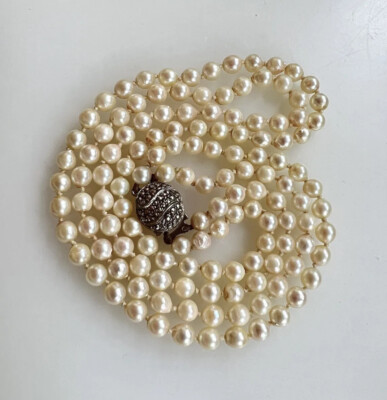 Vintage Estate Twin Row Double Strand Saltwater Akoya Pearl Necklace 16''