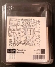 Stampin Up PACKED FOR BIRTHDAY Mounted Wood Rubber Stamp