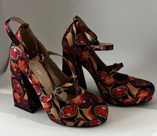 NASTY GAL EU SIZE 38 MOD Shiny Flower Satin Like Cloth Platform 5” Dance Heel