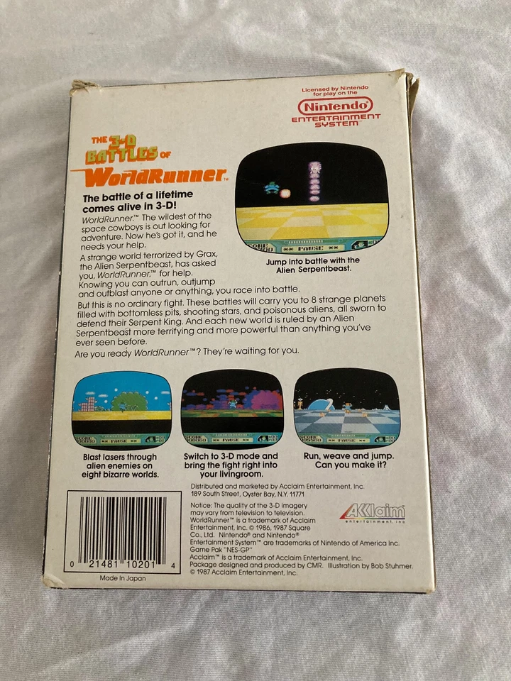 1987 Nintendo NES 3-D World Runner Video Game Cartridge, Box, Manual & glasses - Image 2 of 4