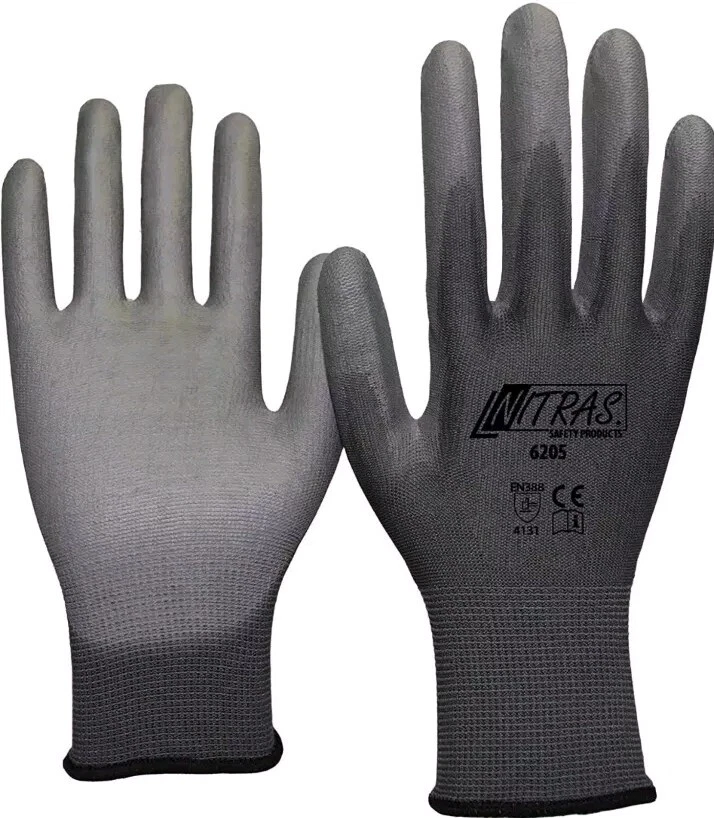 Nitras Schutzhandschuhe Nylon PU 6205 Strickhandschuh grau 100 Paar M Handschuhe