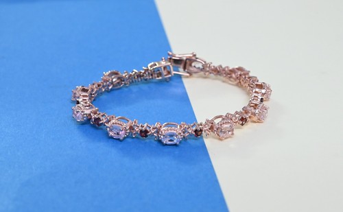 925 Sterling Silver Morganite Oval Shape Tennis Bracelet - Picture 4 of 12
