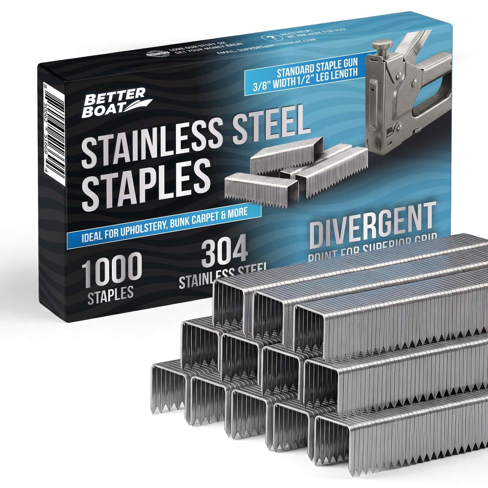 Better Boat Type T50 Stainless Steel Staples for Staple Gun, Heavy Duty