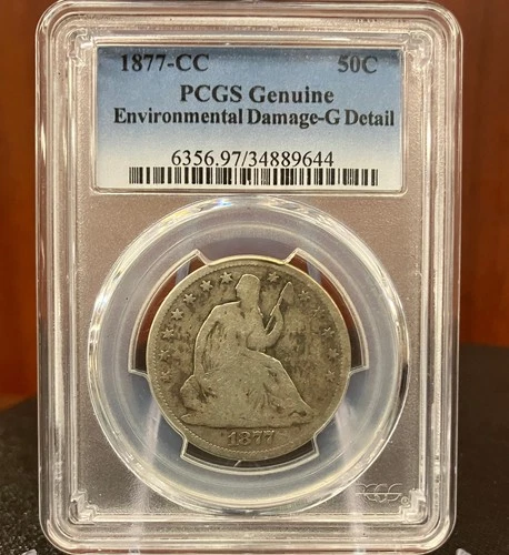 1877 CC Seated Liberty Half Dollar, PCGS G Details, Low Mintage, 50 C