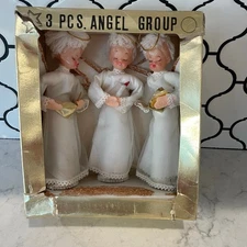 Vintage Bright Star Angel Choir Trio Made in Japan Christmas Angels w/ Box 1950s