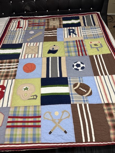 Pottery Barn Kids Quilted Sports Patchwork basketball bedspread -68x86” - Picture 2 of 10