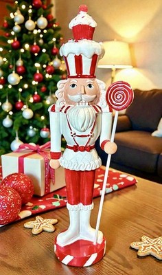 Jingles & Joy Peppermint & Cupcakes Nutcracker  14  White & Red Resin NWT