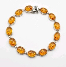 Sterling Silver Bracelet Amber Natural Baltic 18cm Cabochon Elegant Gifting 