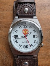 Manchester United FC Cuff Watch Official Merchandise Brown Leather Strap Analog