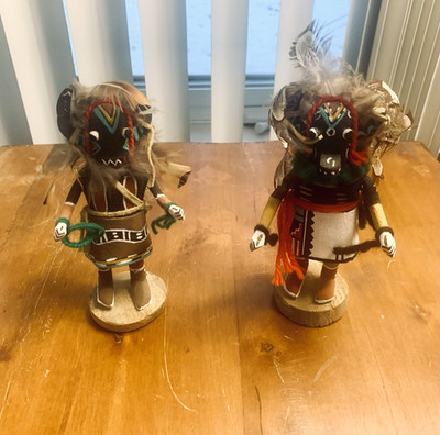 2 Kachina Puppen Indianer ''schwarzer Oger'' handgefertigt & signiert 7'' authentisch